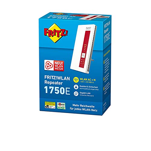 AVM FRITZ!WLAN Repeater 1750E – Dual-WLAN AC + N bis zu 1.300 MBit/s 5 GHz + 450MBit/s 2,4 GHz - 3