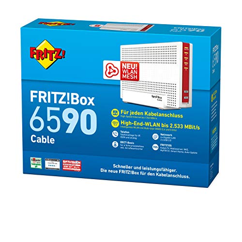 AVM FRITZ!Box 6590 Cable WLAN AC + N Router (DOCSIS-3.0-Kabelmodem, Dual-WLAN AC+N mit 1.733 Mbit/s (5 GHz) + 800 MBit/s (2,4 GHz), VoIP-Telefonanlage) - 3