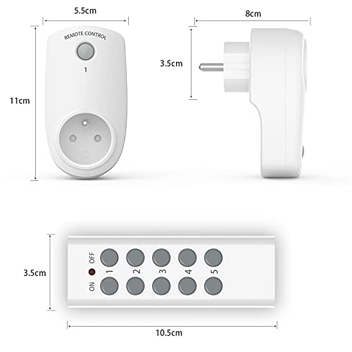 Funksteckdosen Set aus 5 Funksteckdose mit 2 Fernbedienung - 5
