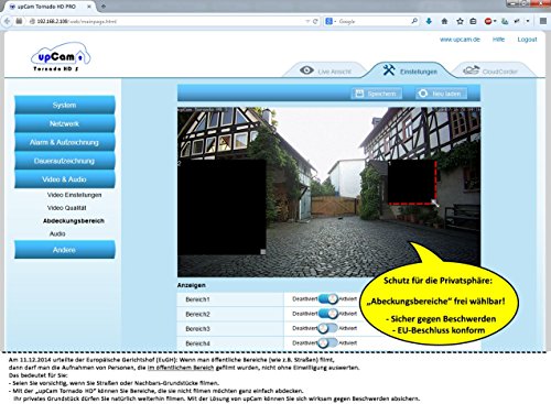 upCam Tornado HD S - IP Kamera mit Nachtsicht Wetterfest / Frost-Sicher für Aussen (FULL HD SONY 1920x1080, WLAN, App, SD Karte, Cloud, Weitwinkel Objektiv, Outdoor IP Cam) - Deutscher Überwachungskamera Hersteller und Support - 8