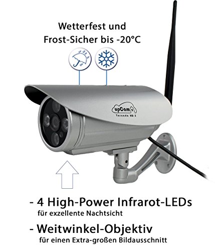 upCam Tornado HD S - IP Kamera mit Nachtsicht Wetterfest / Frost-Sicher für Aussen (FULL HD SONY 1920x1080, WLAN, App, SD Karte, Cloud, Weitwinkel Objektiv, Outdoor IP Cam) - Deutscher Überwachungskamera Hersteller und Support - 4