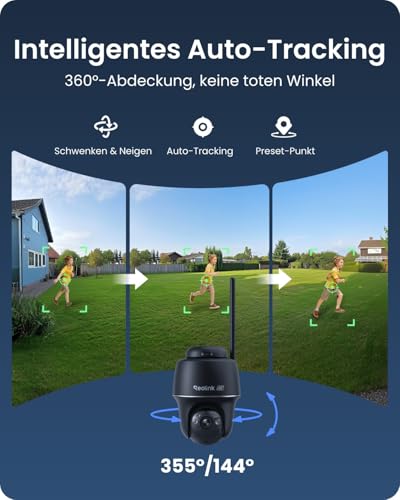 Reolink 4K Überwachungskamera Aussen Solar, 360°/140° Schwenk-/Neige, Auto-Tracking, WLAN Kamera Outdoor Akku mit Farbnachtsicht, 2,4/5GHz WiFi, KI-Erkennung, Argus PT Ultra(Schwarz) +Solarpanel - 3