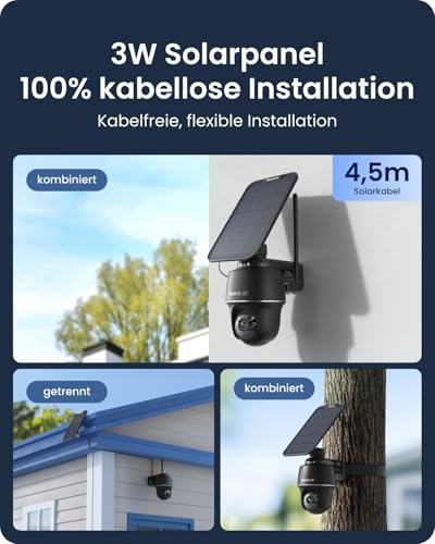Reolink 4K Überwachungskamera Aussen Solar, 360°/140° Schwenk-/Neige, Auto-Tracking, WLAN Kamera Outdoor Akku mit Farbnachtsicht, 2,4/5GHz WiFi, KI-Erkennung, Argus PT Ultra(Schwarz) +Solarpanel - 7