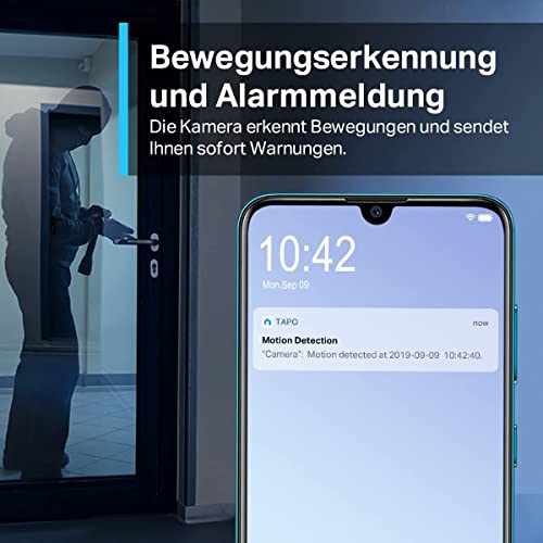 Tapo TP-Link C210 WLAN IP Kamera Überwachungskamera (Linsenschwenkung und Neigung, 3MP-Auflösung, 2-Wege-Audio, Nachtsicht zu 9m, bis zu 256 GB lokaler Speicher) Weiß/Schwarz, 1 Stück (1er Pack) - 3
