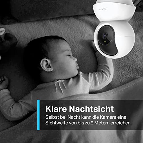 Tapo TP-Link C210 WLAN IP Kamera Überwachungskamera (Linsenschwenkung und Neigung, 3MP-Auflösung, 2-Wege-Audio, Nachtsicht zu 9m, bis zu 256 GB lokaler Speicher) Weiß/Schwarz, 1 Stück (1er Pack) - 4