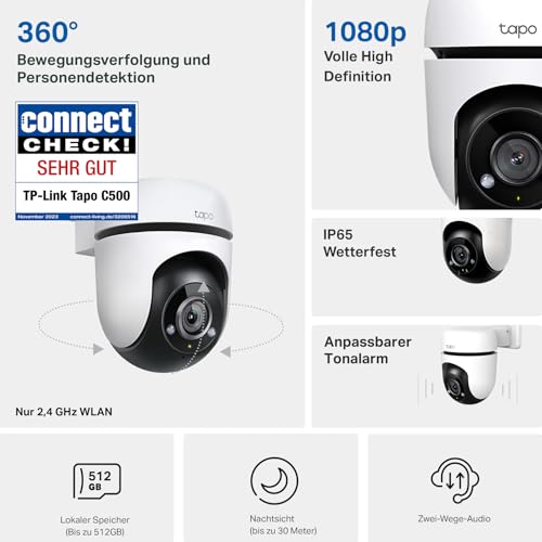 Tapo TP-Link C500 WLAN Überwachungskamera Außen, 360° Sichtbereich, 1080p Auflösung, Bewegungserkennung, Nachtsicht bis zu 30 m, Zwei-Wege-Audio, Kompatibel mit Alexa & Google - 3