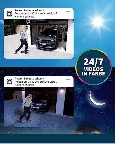 Arlo Ultra 2 Überwachungskamera Aussen WLAN, Kabellos, 4K UHD Qualitätsprodukt, 180° Sichtfeld, Spotlight, Farb-Nachtsicht, Bewegungsmelder, Alarm Sirene, Zusatzkamera mit Akku, SmartHub Benötigt - 8