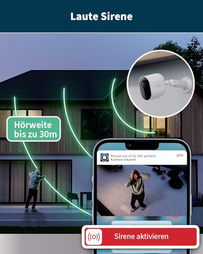 Arlo Pro 5 Überwachungskamera Aussen WLAN, 2K+ HDR Video, Kabellos, Verbesserte Farbnachtsicht, 160° Blickwinkel, Spotlight, 2-Wege Audio, Alarm Sirene, Secure Testzeitraum, 1er Set, Weiß - 6