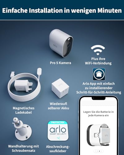 Arlo Pro 5 Überwachungskamera Aussen WLAN, 2K+ HDR Video, Kabellos, Verbesserte Farbnachtsicht, 160° Blickwinkel, Spotlight, 2-Wege Audio, Alarm Sirene, Secure Testzeitraum, 1er Set, Weiß - 8