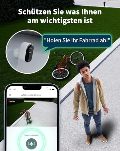 Arlo Essential 2 2K Akku Überwachungskamera Aussen WLAN, Kabellos, 2K HD Video, Farbnachtsicht, Licht, Bewegungsmelder, Sirene, 2-Wege Audio, mit Arlo Secure Plan Testzeitraum, weiß, 1 Kamera - 8