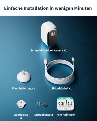 Arlo Essential 3 HD Akku Überwachungskamera Aussen WLAN, Kabellos, 1080p Video, Farbnachtsicht, Licht, Bewegungsmelder, Sirene, 2-Wege Audio, Smart Home + Arlo Secure Plan Testzeitraum, 2er Set - 9