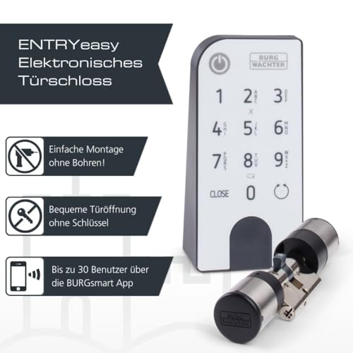 BURG-WÄCHTER Elektronisches Türschloss, Zylinder und Keypad, Öffnung mit App, Pincode oder Funkschlüssel, ENTRYeasy 7601 PIN, Schwarz/Edelstahl Tastenfeld - 4