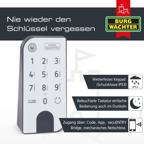 BURG-WÄCHTER Elektronisches Türschloss, Zylinder und Keypad, Öffnung mit App, Pincode oder Funkschlüssel, ENTRYeasy 7601 PIN, Schwarz/Edelstahl Tastenfeld - 5