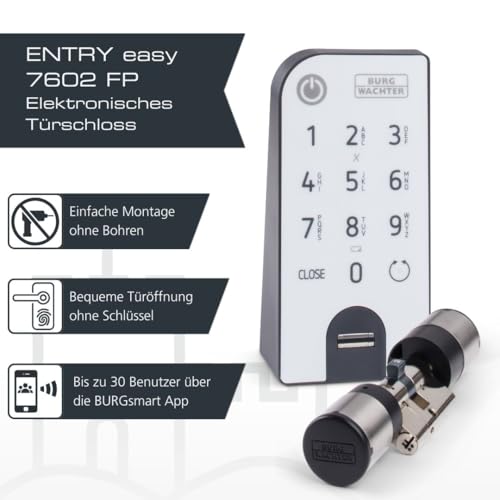 BURG-WÄCHTER Elektronisches Türschloss, Zylinder und Keypad, Öffnung mit App, Fingerprint, Pincode oder Funkschlüssel, ENTRYeasy 7602 FP, Schwarz/Edelstahl, Biometrisch - 4