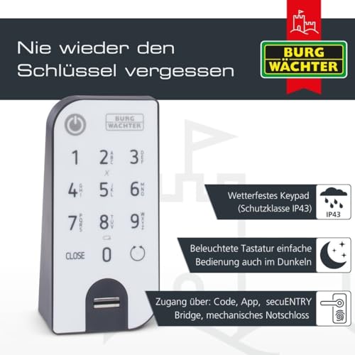 BURG-WÄCHTER Elektronisches Türschloss, Zylinder und Keypad, Öffnung mit App, Fingerprint, Pincode oder Funkschlüssel, ENTRYeasy 7602 FP, Schwarz/Edelstahl, Biometrisch - 5
