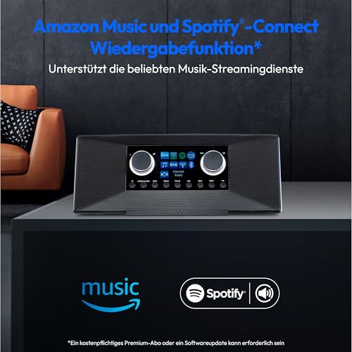 MEDION P85333 Internetradio mit DAB+ (WLAN, UKW, Spotify Connect, Amazon Music, DLNA, USB, Kopfhörer-Anschluss, AUX, Stereo Line-Out Cinch, Sleep Timer) schwarz - 4