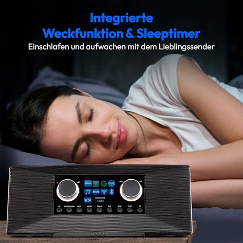 MEDION P85333 Internetradio mit DAB+ (WLAN, UKW, Spotify Connect, Amazon Music, DLNA, USB, Kopfhörer-Anschluss, AUX, Stereo Line-Out Cinch, Sleep Timer) schwarz - 5