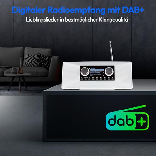 MEDION P85333 Internetradio mit DAB+ (WLAN, UKW, Spotify Connect, Amazon Music, USB, Kopfhörer-Anschluss, AUX, Stereo Line-Out Cinch, Sleep Timer) weiß - 3