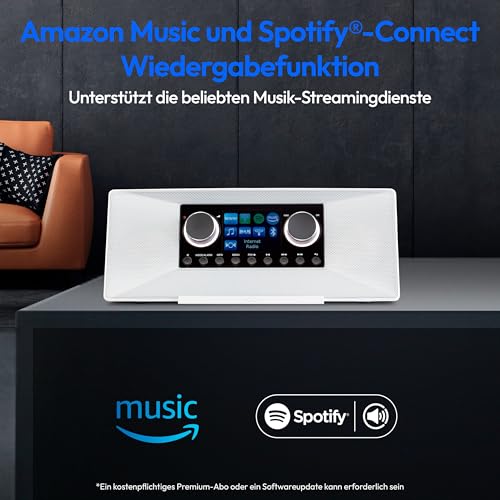 MEDION P85333 Internetradio mit DAB+ (WLAN, UKW, Spotify Connect, Amazon Music, USB, Kopfhörer-Anschluss, AUX, Stereo Line-Out Cinch, Sleep Timer) weiß - 4
