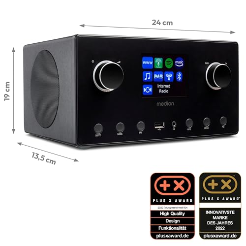 MEDION P85444 2.1 Internetradio mit Subwoofer (DAB+, UKW Radio, Spotify Connect, WLAN, Bluetooth, Streaming, Equalizer, Farbdisplay, USB, AUX, Wecker, Schlummerfunktion, Sleep Timer) schwarz - 2