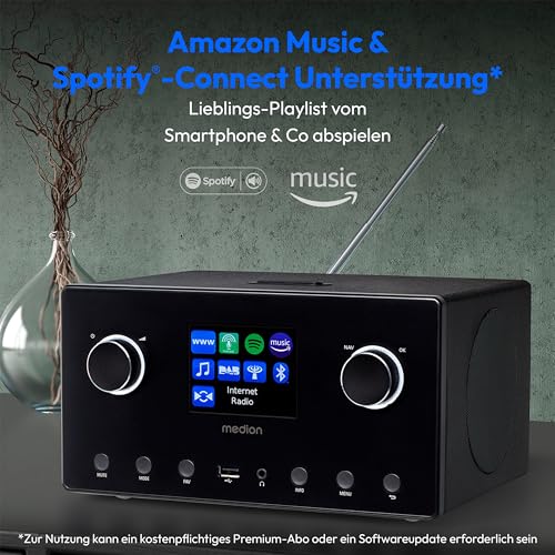 MEDION P85444 2.1 Internetradio mit Subwoofer (DAB+, UKW Radio, Spotify Connect, WLAN, Bluetooth, Streaming, Equalizer, Farbdisplay, USB, AUX, Wecker, Schlummerfunktion, Sleep Timer) schwarz - 3