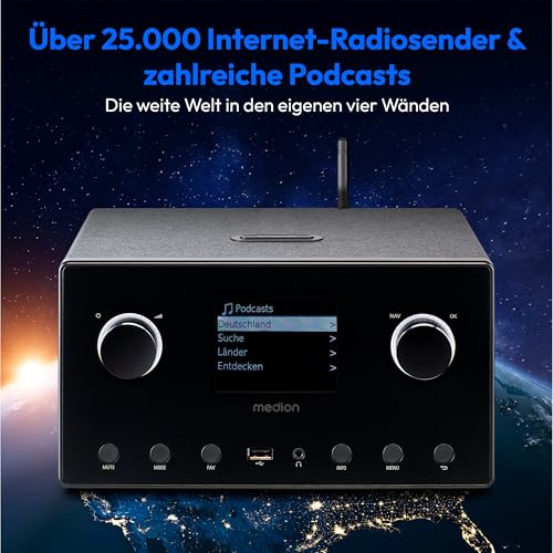 MEDION P85444 2.1 Internetradio mit Subwoofer (DAB+, UKW Radio, Spotify Connect, WLAN, Bluetooth, Streaming, Equalizer, Farbdisplay, USB, AUX, Wecker, Schlummerfunktion, Sleep Timer) schwarz - 4