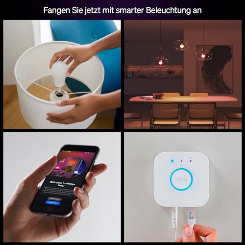 Philips Hue Essential Starter-Set: Bridge + 4 Essential E27 Smart Leuchtmittel, White und Color Ambiance, 2200-6500K, dimmbar, funktioniert mit Alexa, Google Assistant, Samsung SmartThings, Apple Home - 3