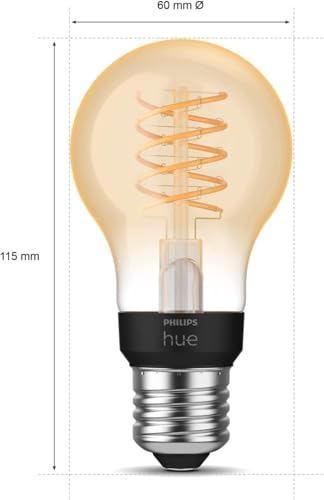 Philips Hue Starterpaket E27 mit 3 Filament-Standardlampen A60, Warmweißes Licht, Hue Bridge und Dimmschalter - White Filament Smarte Lichtsteuerung über Sprache und App - 2