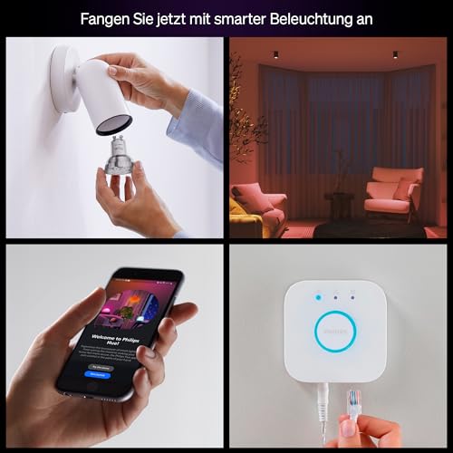 Philips Hue Essential Starter-Set: Bridge + 3 Essential GU10 smarte Lampe + Smart Button, White und Color Ambiance, 2200-6500K, dimmbar, funktioniert mit Alexa, Google Assistant, Apple Home - 3