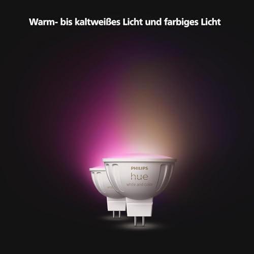 Philips Hue Starterpaket - GU5.3 - mit 2 Spots (MR16) - 12V - Weißes und Farbiges Licht - Inkl. 1 Hue Bridge - Hue White and Color Ambiance - 5