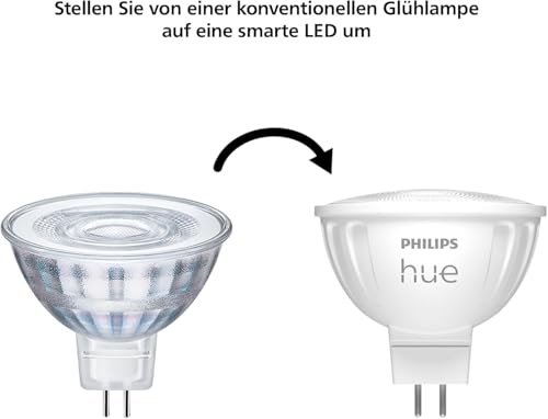 Philips Hue Starterpaket - GU5.3 - mit 4 Spots (MR16) - 12V - Warm- bis Kaltweißes Licht - Inkl. 1 Hue Bridge - Hue White Ambiance smarte Lichtsteuerung über Sprache und App - 6