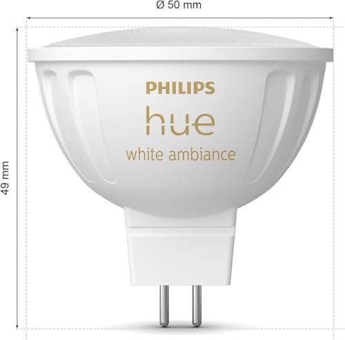Philips Hue Starterpaket GU5.3 mit 2 Spots (MR16) Inkl.1 Hue Bridge - Hue White Ambiance LED Lampen für das Hue Lichtsystem mit allen Weißtönen, smarte Lichtsteuerung über Sprache und App - 2