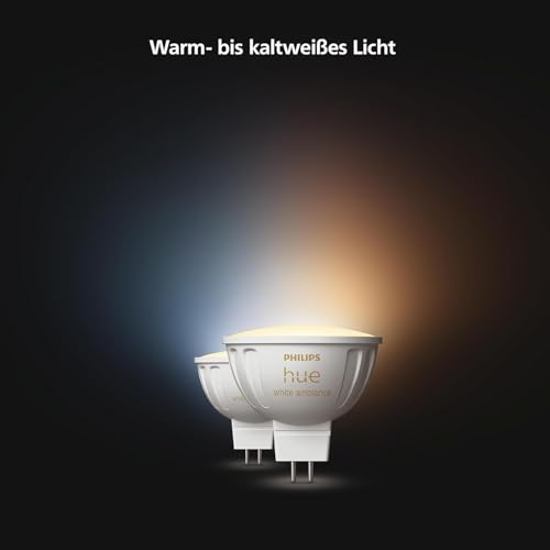 Philips Hue Starterpaket GU5.3 mit 4 Spots (MR16) 12V Warm- bis Kaltweißes Licht Inkl. 1 Hue Bridge Hue White Ambiance Lichtsystem mit allen Weißtönen, smarte Lichtsteuerung über Sprache und App - 6