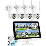 [Mit Flutlicht und 360 Grade Schwenkbar] ANRAN 5MP Überwachungskamera Set WLAN Aussen, 8CH 5MP HD 13 Zoll NVR Monitor mit 4 X 1920P Schwenkbare Dome Überwachungskamera, Zwei-Wege-Audio, 2TB Festplatte